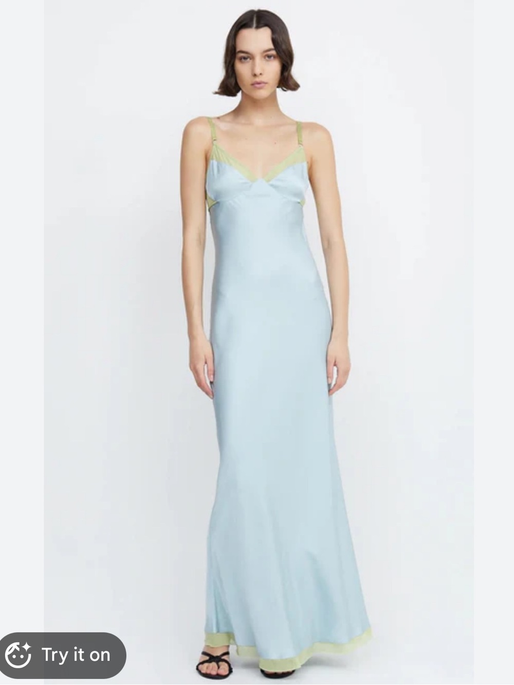 Bec & Bridge Pale Blue Maxi Slip Dress with Lime Trim